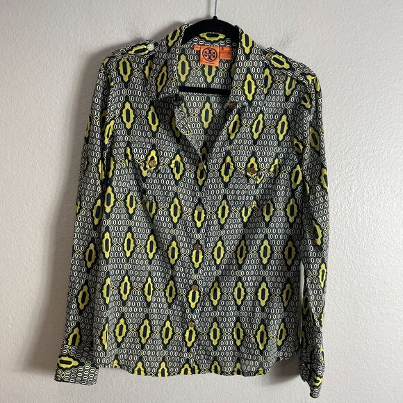 Tory Burch Womens 12 Geometric Print Button Up Shirt Long Sleeve Blouse Top - Picture 7 of 12